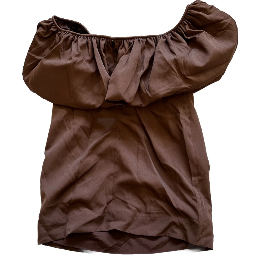 NIKITA MHAISALKAR ANTHROPOLOGIE NWT Off-The-Shoulder Bubble Dress Brown Chic - Picture 3 of 8